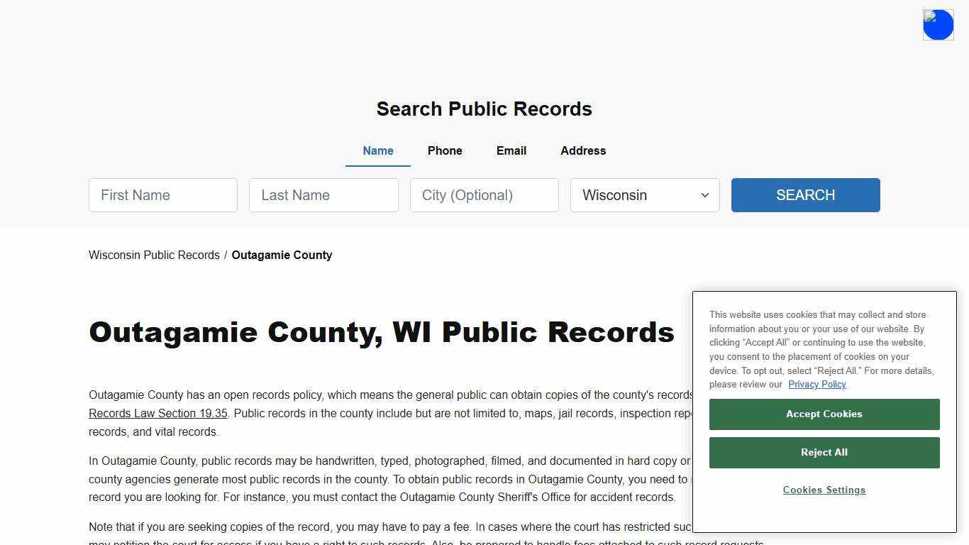 Outagamie County, WI Public Court, Arrest and Inmate Records - ThePublicIndex
